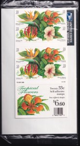 Scott #3313b Tropical Flowers Booklet of 20 Stamps - Sealed P#56544