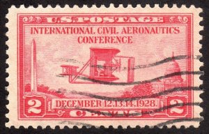 1928, US 2c, Wright Flyer, Used, Well centered Jumbo, Sc 649