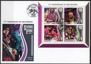 SIERRA LEONE 2017  75th BIRTH OF JIMI  HENDRIX SHEET  FIRST DAY COVER