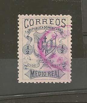 DOMINICAN REPUBLIC STAMP,VFU COAT OF ARMS 1879- 1/2 REAL #N4