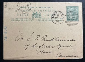 1891 Mauritius Postal Stationery Postcard Cover To Ottawa Canada H&G3
