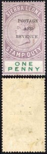 Sierra Leone SG54 1d opt Postage and Revenue M/M Cat 10 pounds