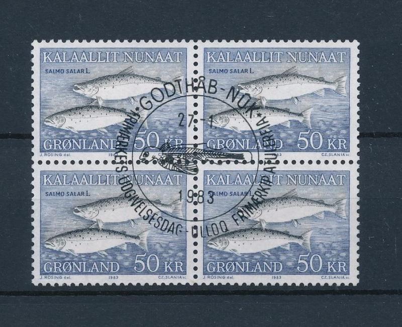 [48090] Greenland 1983 Marine life Fish Block of 4 Used FDC Cancel