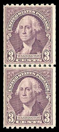 PCBstamps   US # 722 Coil Pair 3c Washington, pf 10 hort., MNH, (6)