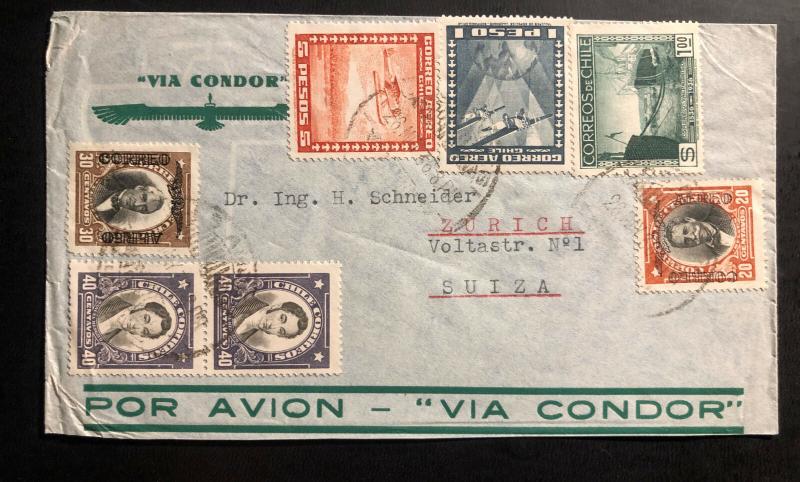 1936 Los Andes Chile Airmail Cover to Zurich switzerland Via condor