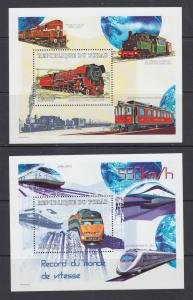 Chad Sc 897-908 MNH. 2001 Trains, cplt set, 10 sheets of 4 plus 2 souv sheets VF