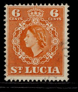 ST. LUCIA QEII SG177, 6c orange, FINE USED.