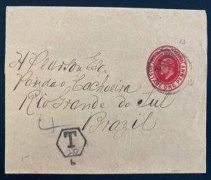 1900s England Wrapper Postal Stationery Cover  To Rio Grande Brazil