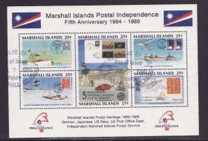 Marshall Islands #230a-used sheet- id8-Ships-Mail boat-1989-