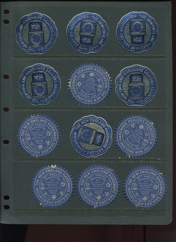 12 VINTAGE Poster Stamps NEW ENGLAND HARDWARE DEALERS ASSOCIATION (L1127)