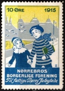 1915 Denmark Poster Stamp Nørrebros Civil Association Poor Children's C...