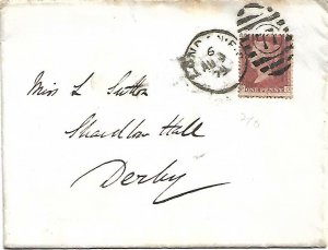 GB QV 1879 COVER PENNY RED PL210 'FD' FROM LONDON TO DERBY 09TH AUGUST 1879