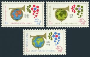 United Nations NY 246,Geneva 39-40,MNH. UPU-100,1974.Post Horn encircling Globe.