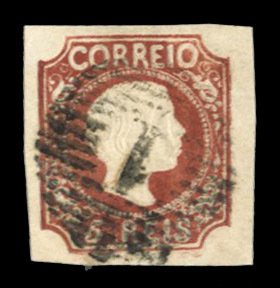 Portugal #5 Cat$900, 1855 5r red brown, used, wide margins