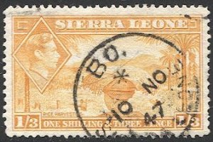 SIERRA LEONE 1944 Sc 181, Used  VF 1s3d Rice Harvesting, BO  postmark