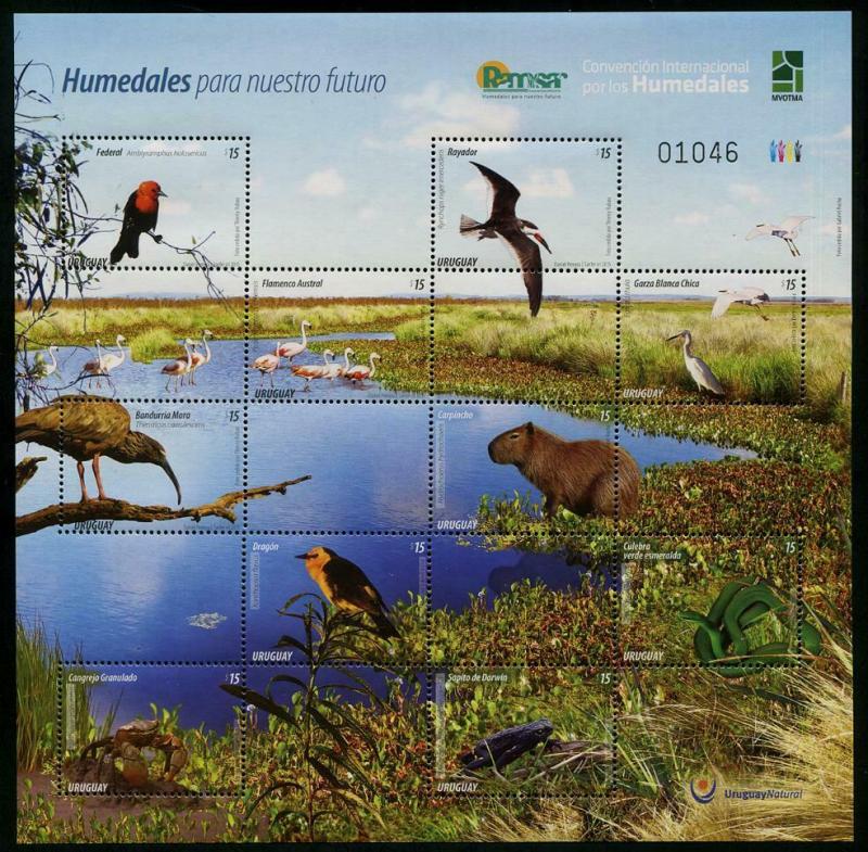 HERRICKSTAMP NEW ISSUES URUGUAY Sc.# 2514 Fauna Sheetlet (Birds, Snake, Etc.)