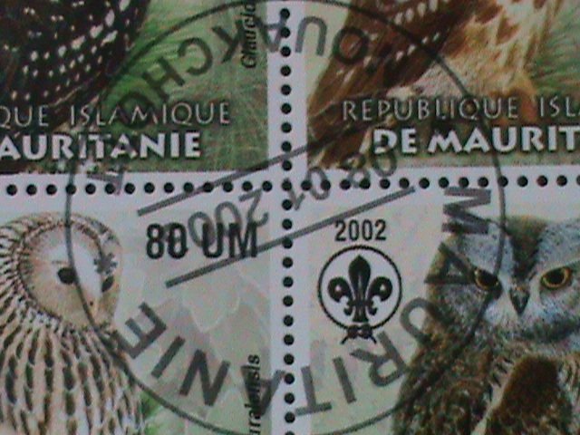 ​MAURITANIA-2003 BEAUTIFUL LOVELY OWLS WITH SCOUT LOCO-SHEET VF-FANCY CANCEL