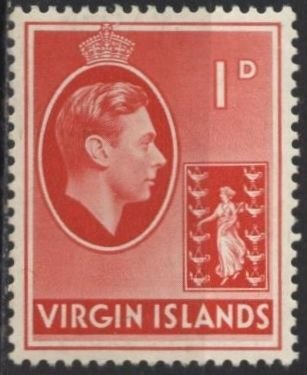 Virgin Islands 77 (SG 111) (mh) 1p George VI,  scarlet, chalky paper (1938)