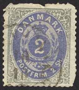 Denmark Sc# 16 Used 1871 2s gray & ultra Crown and wheat