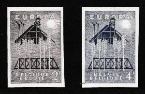 Belgium 1957 Europa Scott 512-13var. Imperf Trial Color Proof Cards.  Pristine