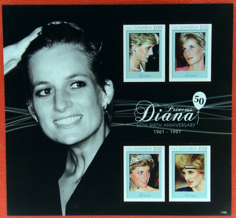 ZAYIX - 2011 Gambia 3340 MNH Princess Diana 50th Birth Anniversary 0209-1532-A32