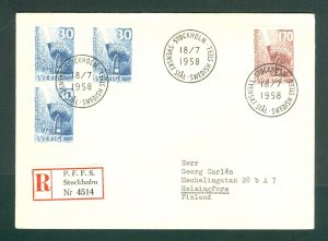 Sweden. FDC 1958. Reg: 4514. Bessemer. Swedish Steel. Sc# 3/529-530.Adr: Finland