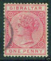 GIBRALTAR Scott 10 1887 Queen Victoia 1p Used CV$5, wmk 2