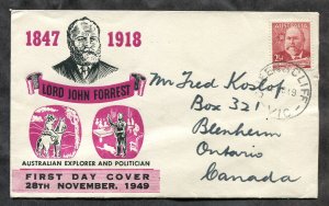 d203 - AUSTRALIA 1949 FDC Cover. Lord John Forrest. Mailed to Canada