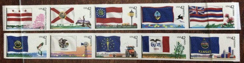 US #4283-4292 MNH 2 Strips of 5 w/PN Flags of Our Nation