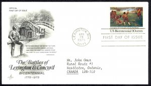 USA Sc# 1563 (ArtCraft) FDC (d) (Lexington, MA) 1975 Battles Lexington & Concord