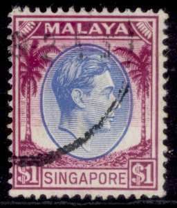 SINGAPORE GVI SG13, $1 blue & purple, FINE USED.