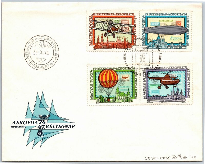 HUNGARY - SCOTT CB32-CB35 AIR TRANSPORTATION HISTORY SET OF 4 ON FDC 1974