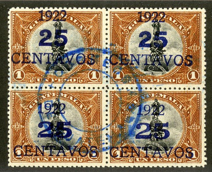 GUATEMALA 193 (2), 193a (2) USED  BLOCK/4 SCV $1.20 BIN $0.60 MONUMENT