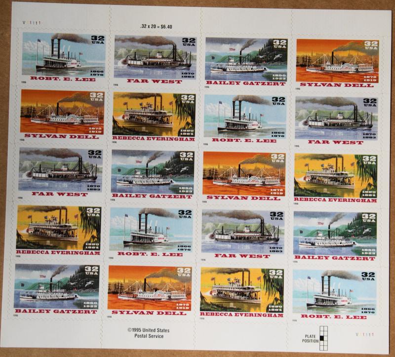 1996 sheet Riverboats Sc# 3091-3095