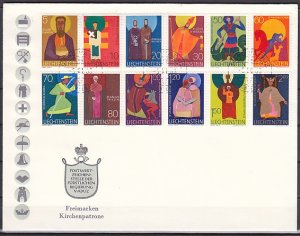 Liechtenstein, Scott cat. 430-441. Patron Saints issue. First day cover.^