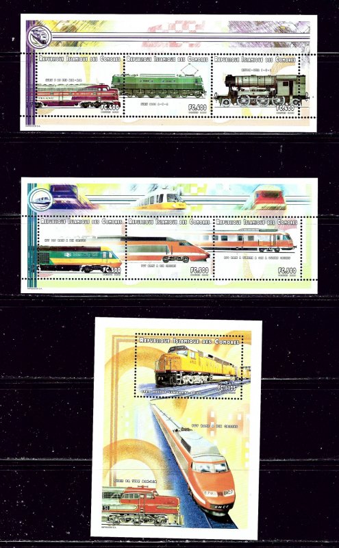 Comoro Is 941-43 MNH 1999 Locomotives 2 sheets and S/S