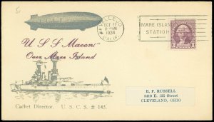 10/27/34 USS Macon Over Mare Island Cachet, Vallejo CDS, MARE ISLAND STATION CxL