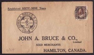 Canada-cover #10527 - 3c Admiral on John A Bruce and Co. ad cover - Bridgeburg