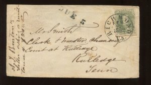 Confederate States 1 Used on  Cover Richmond VA to Tennessee LV8012