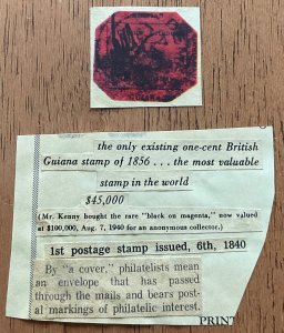 British Guiana 1856 Cinderella Stamp NOT REAL w/Fun newspaper article L3