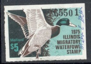 US Stamp 1975 Hunter Signed FIRST Illinois State Mallard Duck Stamp $5 Single