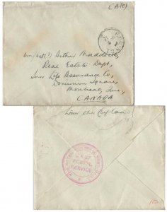 Canada Soldier's Free Mail 1942 F.P.O.-H.C.1, Canadian Army in England to Mon...