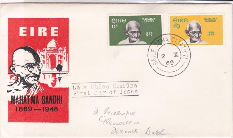eire ireland 1969  gandhi stamps cover ref 20310