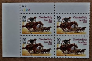 US #2754 29c Cherokee Strip Land Run MNH block of 4 plate #A22222 (1993)