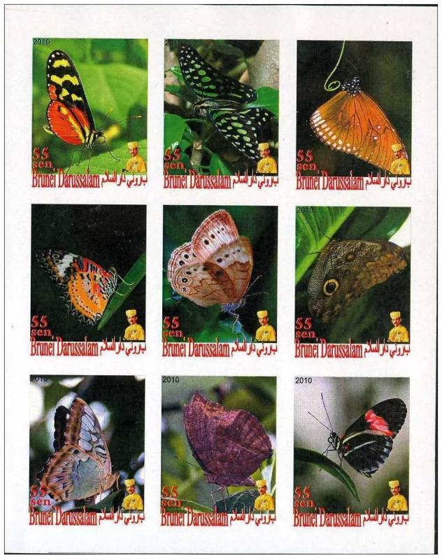 BRUNEI SHEET IMPERF CINDERELLA BUTTERFLIES INSECTS