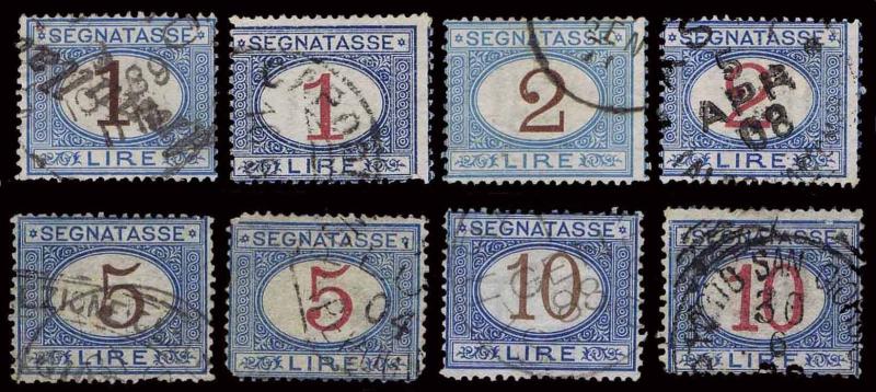 1870-1925  ITALY #J13-J20 POSTAGE DUE - WMK 140 - USED - VF - CV $223.05(E#1313)