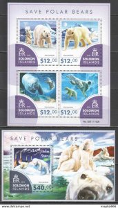 2015 Solomon Islands Save Polar Bears Fauna Animals #3332-36 1+1 ** Ls468