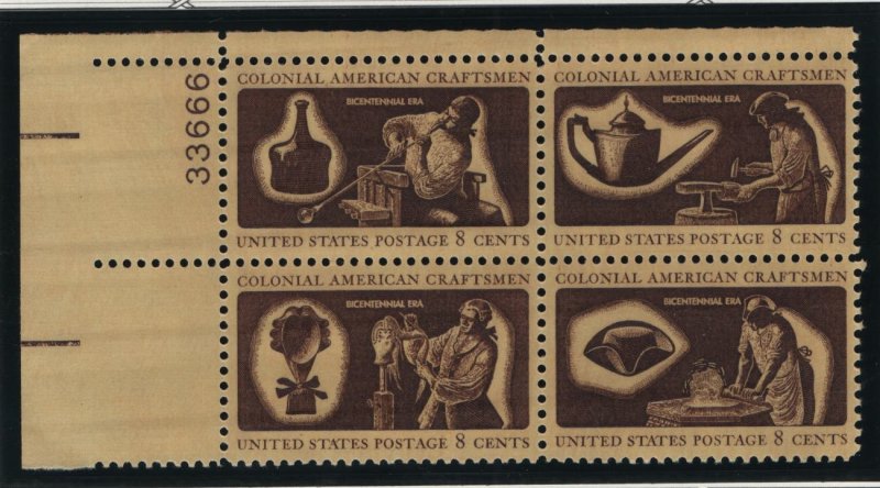 US, 1459A, MNH, PLATE BLOCK, 1972, COLONIAL AMERICAN CRAFTSMEN