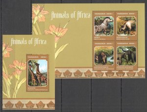 A1111 2013 Tanzania Wild Animals Of Africa #5034-37 Michel 20,5 Euro Bl+Kb Mnh