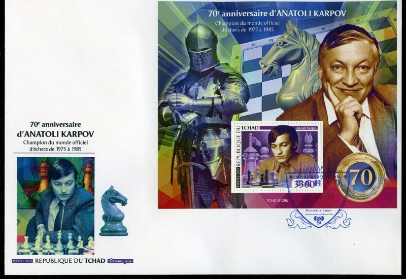 CHAD  2021 70th BIRTH ANNIVERSARY OF ANATOLI KARPOV  S/SHEET   FIRST DAY COVER